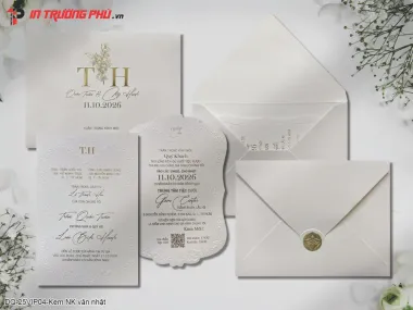 Thiệp Cưới Cao Cấp DQ-25VIP04 Kem NK vân nhật