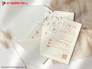 Thiệp Cưới Cao Cấp DQ-25VIP07-MT Kraft kem vân HQ