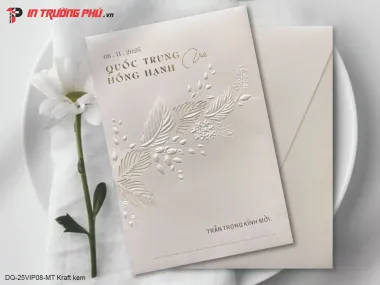 Thiệp Cưới Cao Cấp DQ-25VIP08-MT Kraft kem