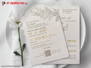 Thiệp Cưới Cao Cấp DQ-25VIP08-MT Kraft kem
