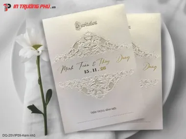 Thiệp Cưới Cao Cấp DQ-25VIP09 - Kem nhũ
