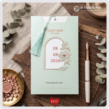 Thiệp cưới cao cấp-KN523 xanh