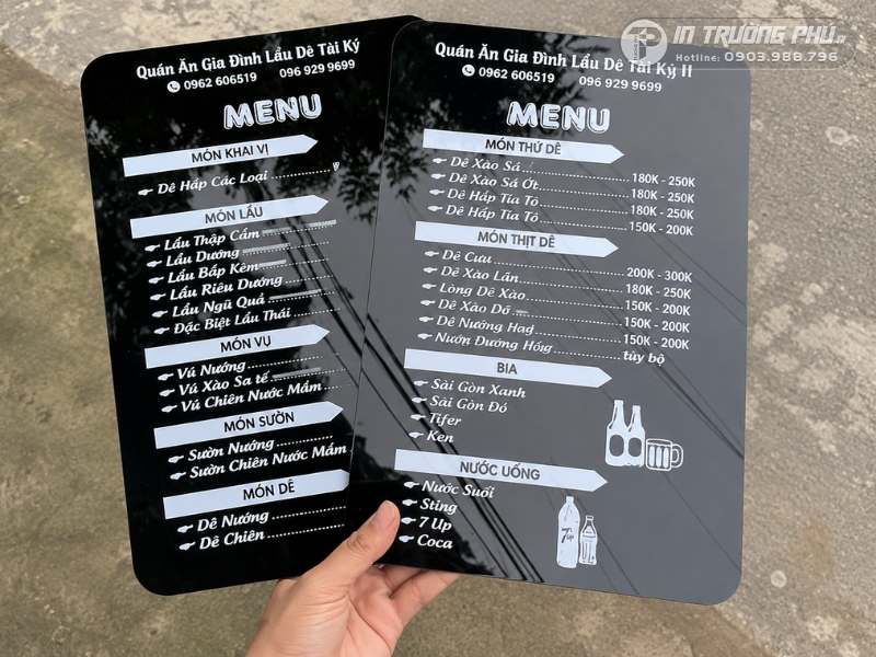 Mẫu menu in UV tr&ecirc;n mica