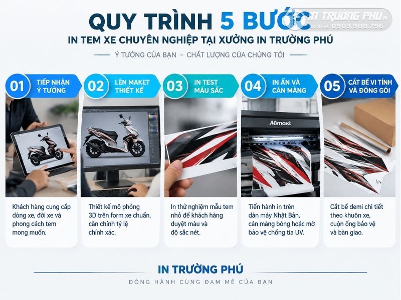 Quy tr&igrave;nh 5 bước in tem xe chuy&ecirc;n nghiệp tại xưởng In Trường Ph&uacute;