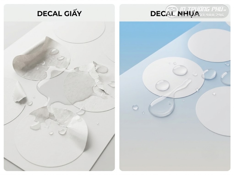 Khả năng chống ngấm nước của decal nhựa tốt hơn decal giấy th&ocirc;ng thường