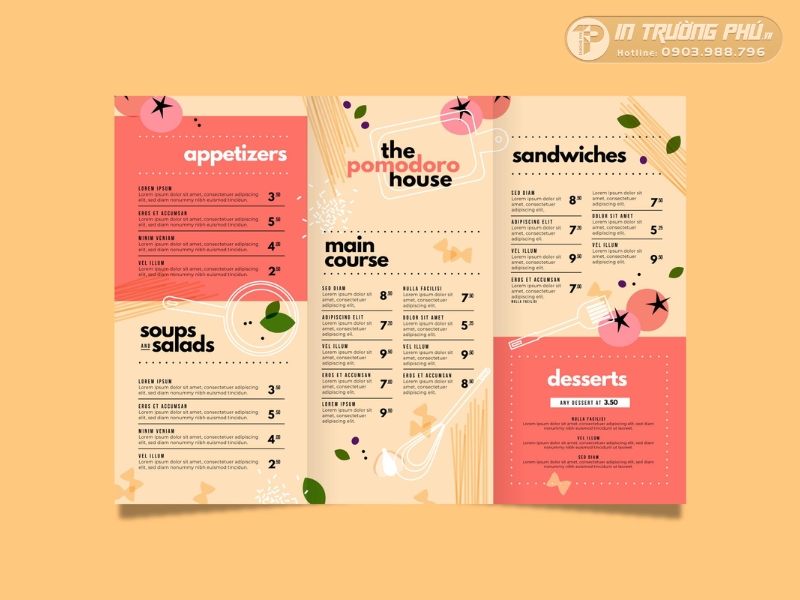 K&iacute;ch thước A4 cho menu dạng gấp 3