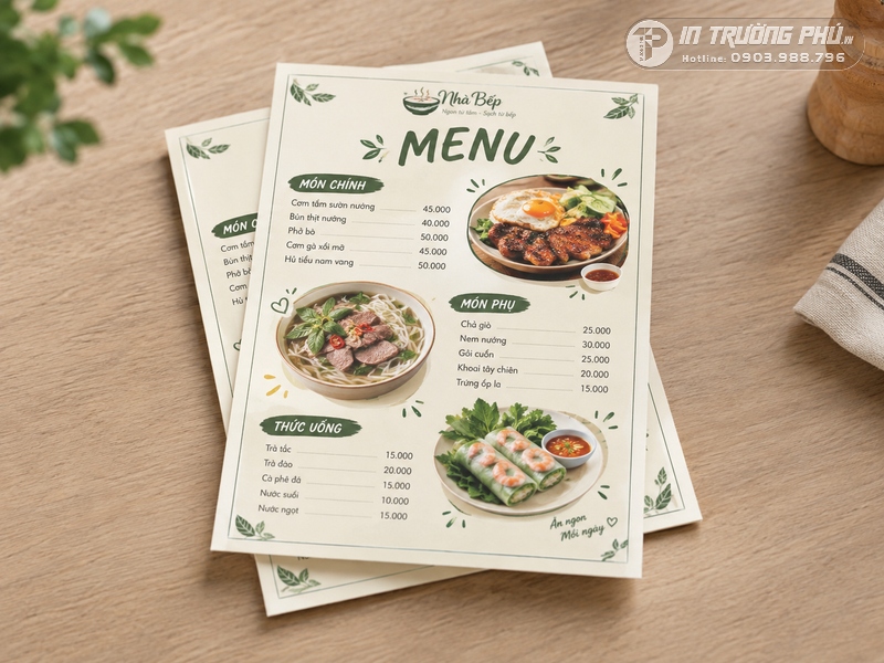 In menu qu&aacute;n ăn tờ rời