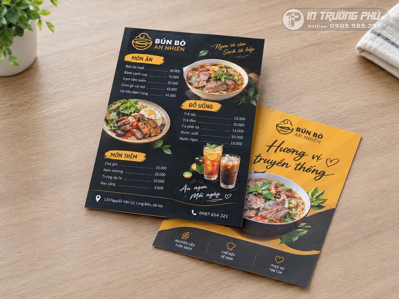 In menu qu&aacute;n ăn tờ rời b&igrave;a cứng