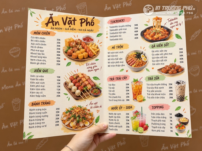In menu qu&aacute;n ăn vặt gập đ&ocirc;i