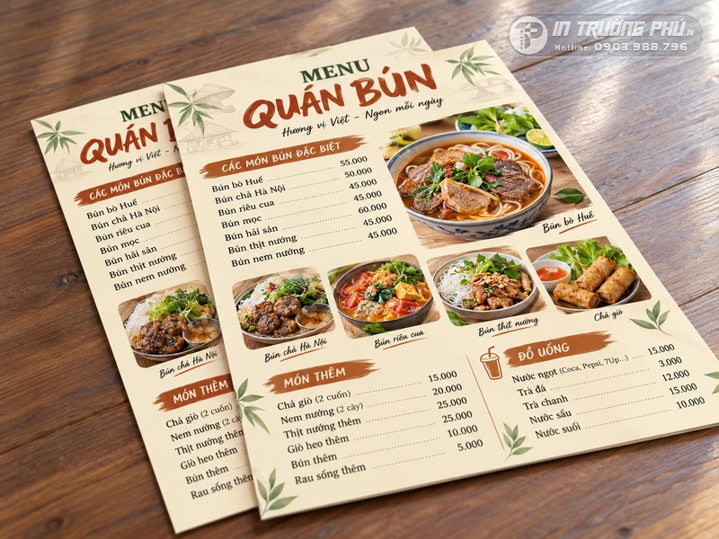 In menu qu&aacute;n ăn