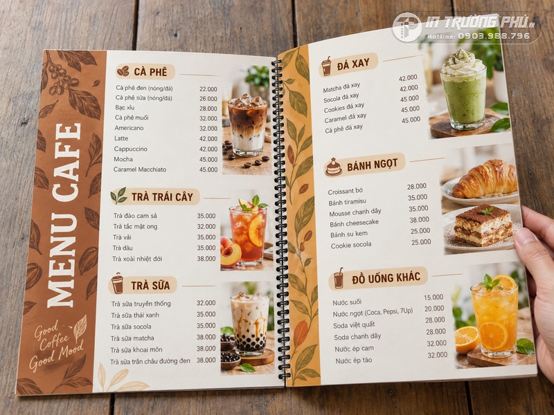 In menu qu&aacute;n cafe đẹp