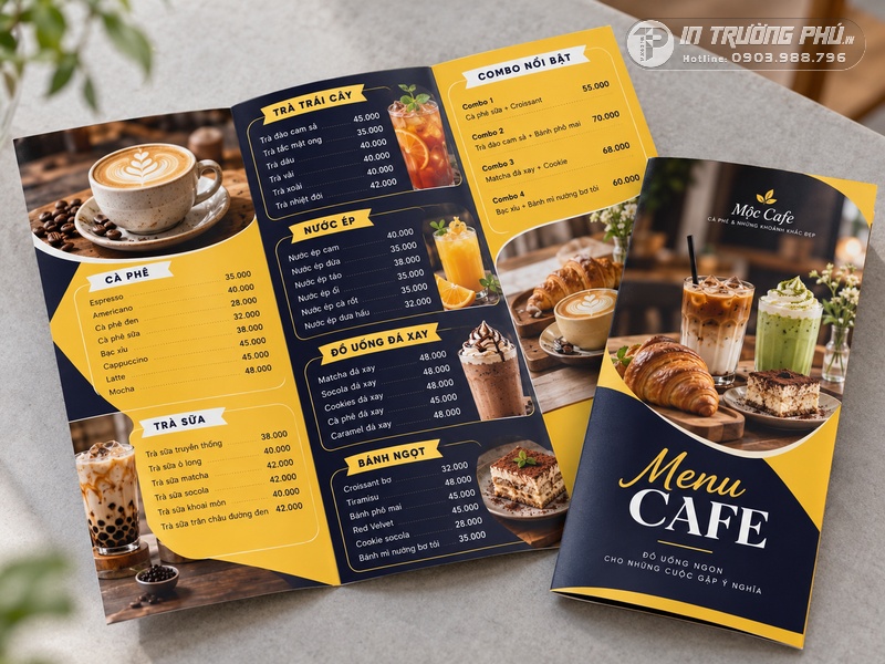 Menu qu&aacute;n cafe gập ba