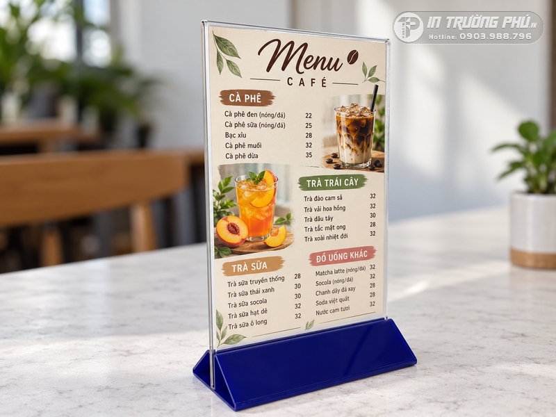 Menu qu&aacute;n cafe dạng để b&agrave;n