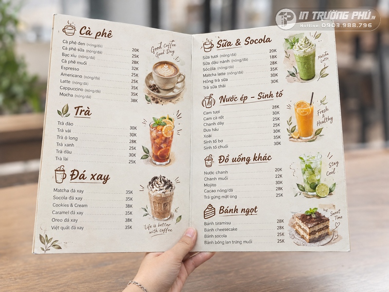 In menu qu&aacute;n cafe