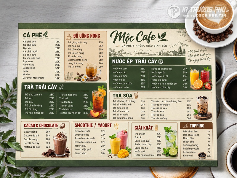 Menu qu&aacute;n cafe dạng tờ rời