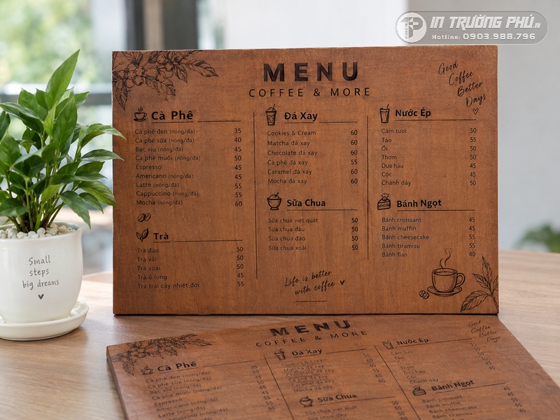 Menu gỗ qu&aacute;n cafe