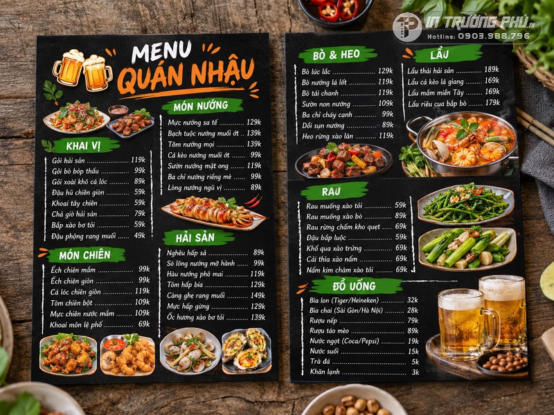 In menu qu&aacute;n nhậu