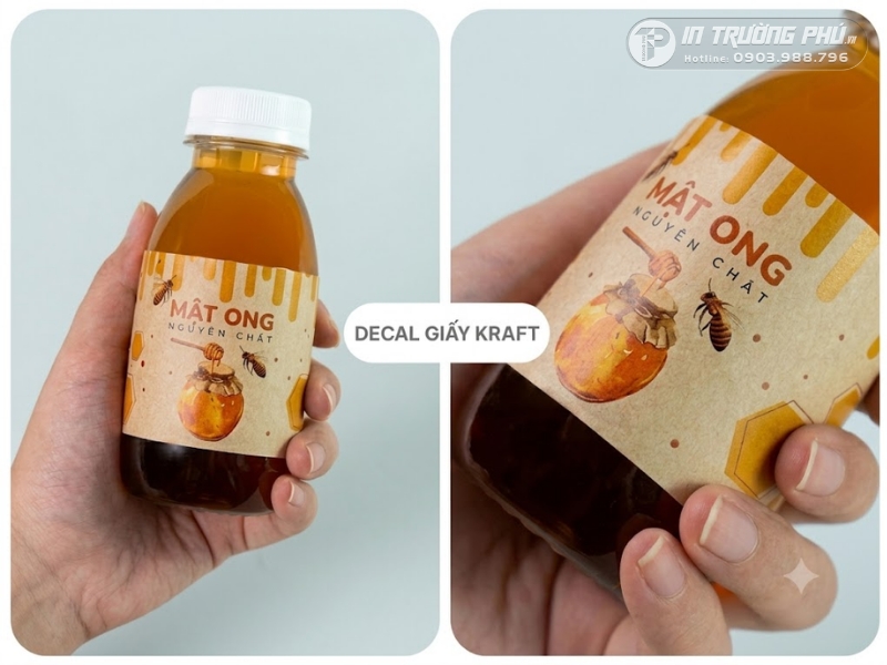 Nh&atilde;n decal giấy Kraft d&aacute;n chai nhựa