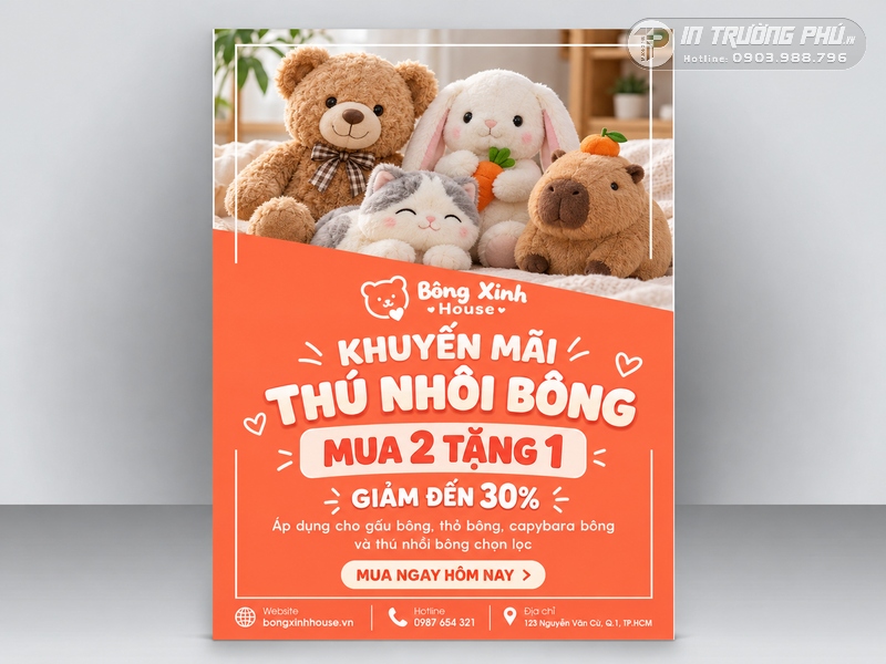 Poster khuyến m&atilde;i cửa h&agrave;ng th&uacute; nhồi b&ocirc;ng