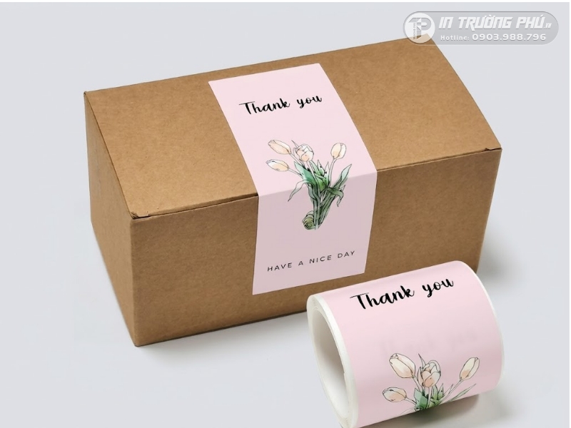 Mẫu tem cảm ơn decal giấy cắt thẳng tại In Trường Ph&uacute;