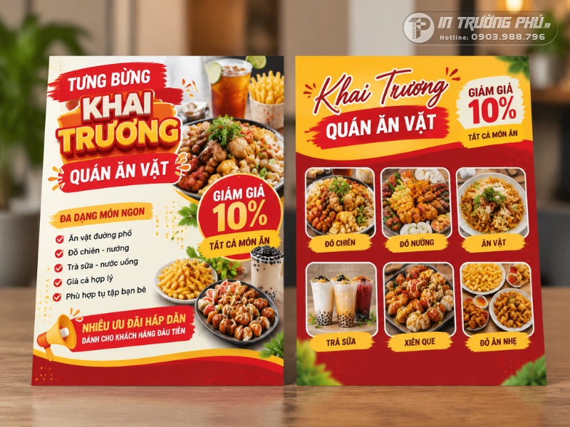 Mẫu tờ rơi khai trương qu&aacute;n ăn vặt