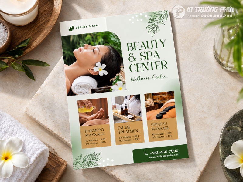 Thiết kế tờ rơi spa phong c&aacute;ch thi&ecirc;n nhi&ecirc;n với bố cục tho&aacute;ng v&agrave; h&igrave;nh ảnh h&agrave;i h&ograve;a