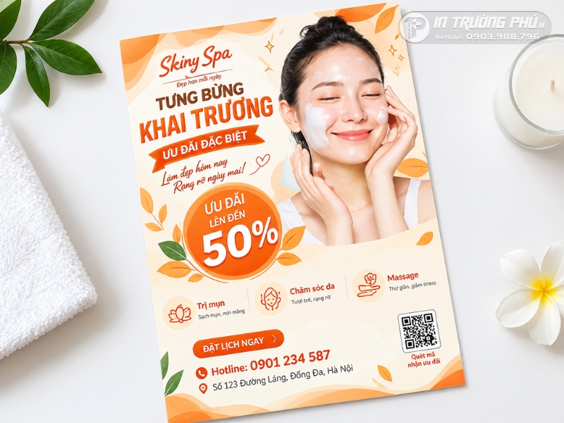 Thiết kế tờ rơi khai trương spa m&agrave;u sắc tươi s&aacute;ng