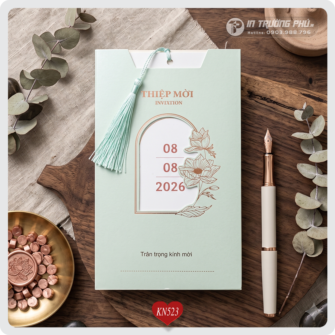 Thiệp cưới cao cấp-KN523 xanh