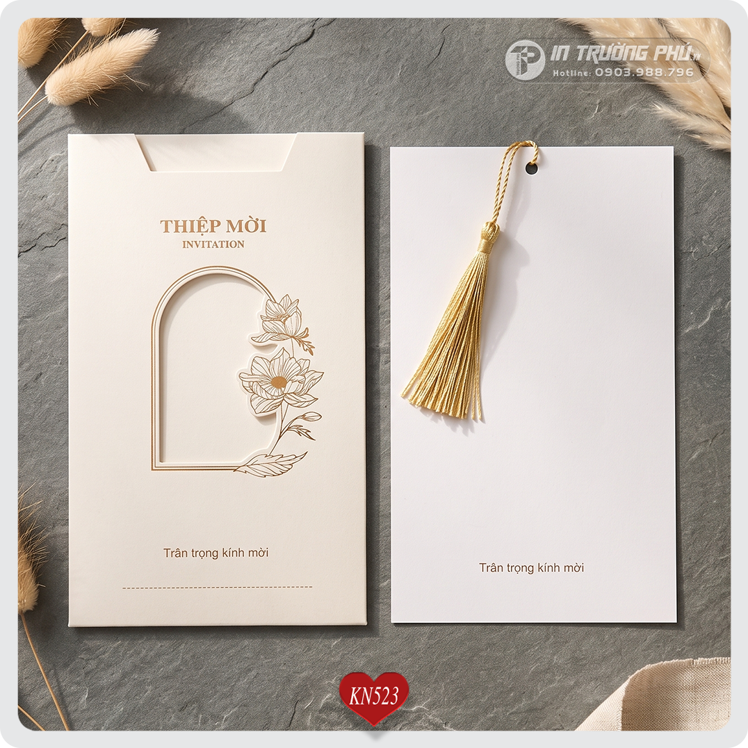 Thiệp cưới cao cấp-KN523 kem